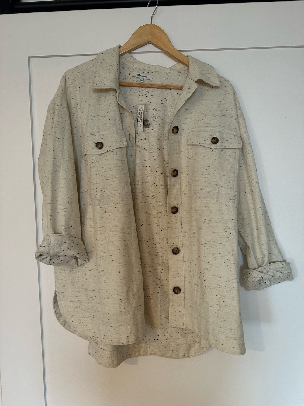 Madewell Speckled Cream Utility Shacket with Dark Buttons